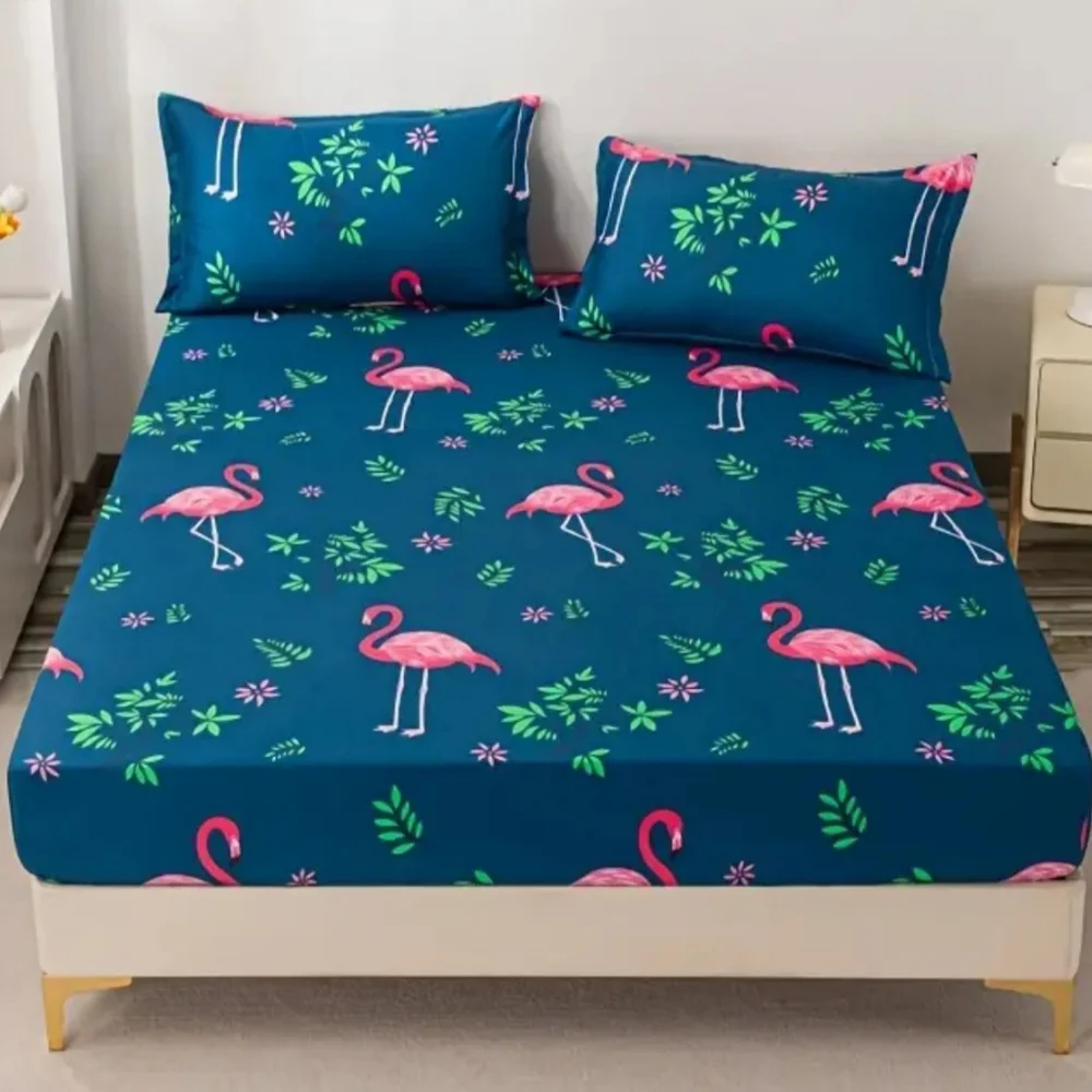 3pc Flamingos Queen Fitted Sheet Set